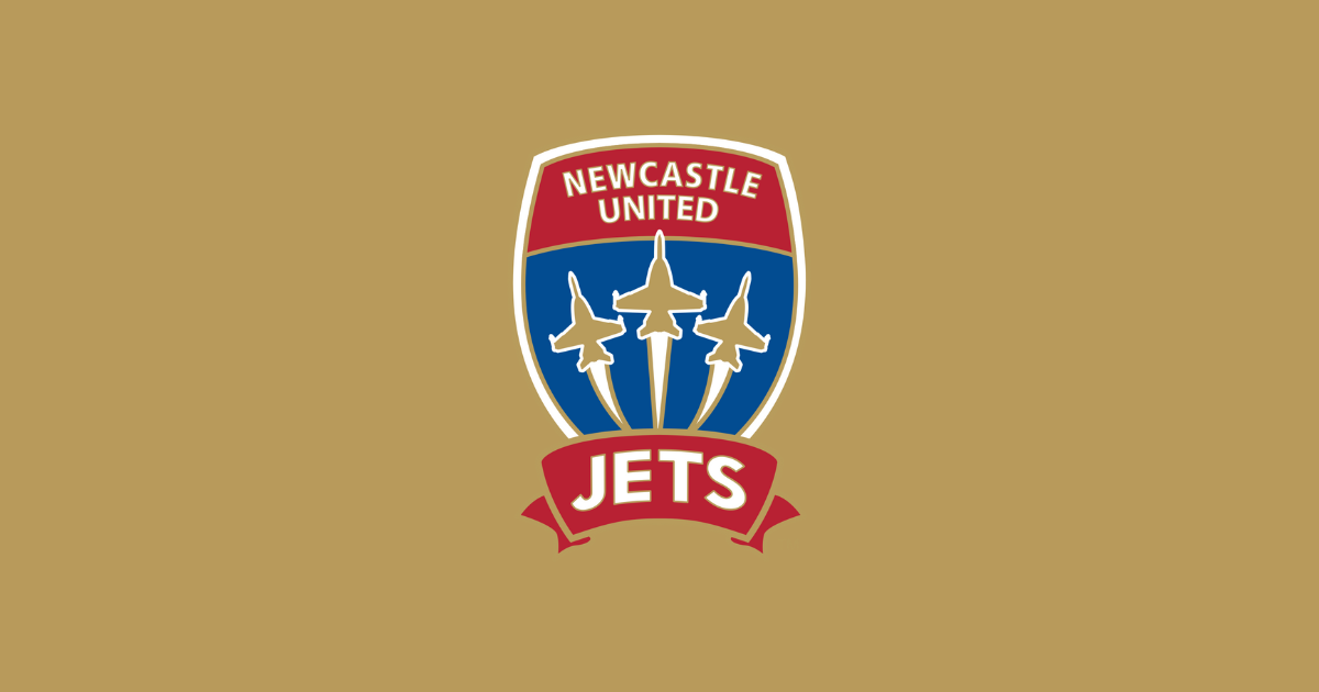 Newcastle Jets logo on a dark gold background